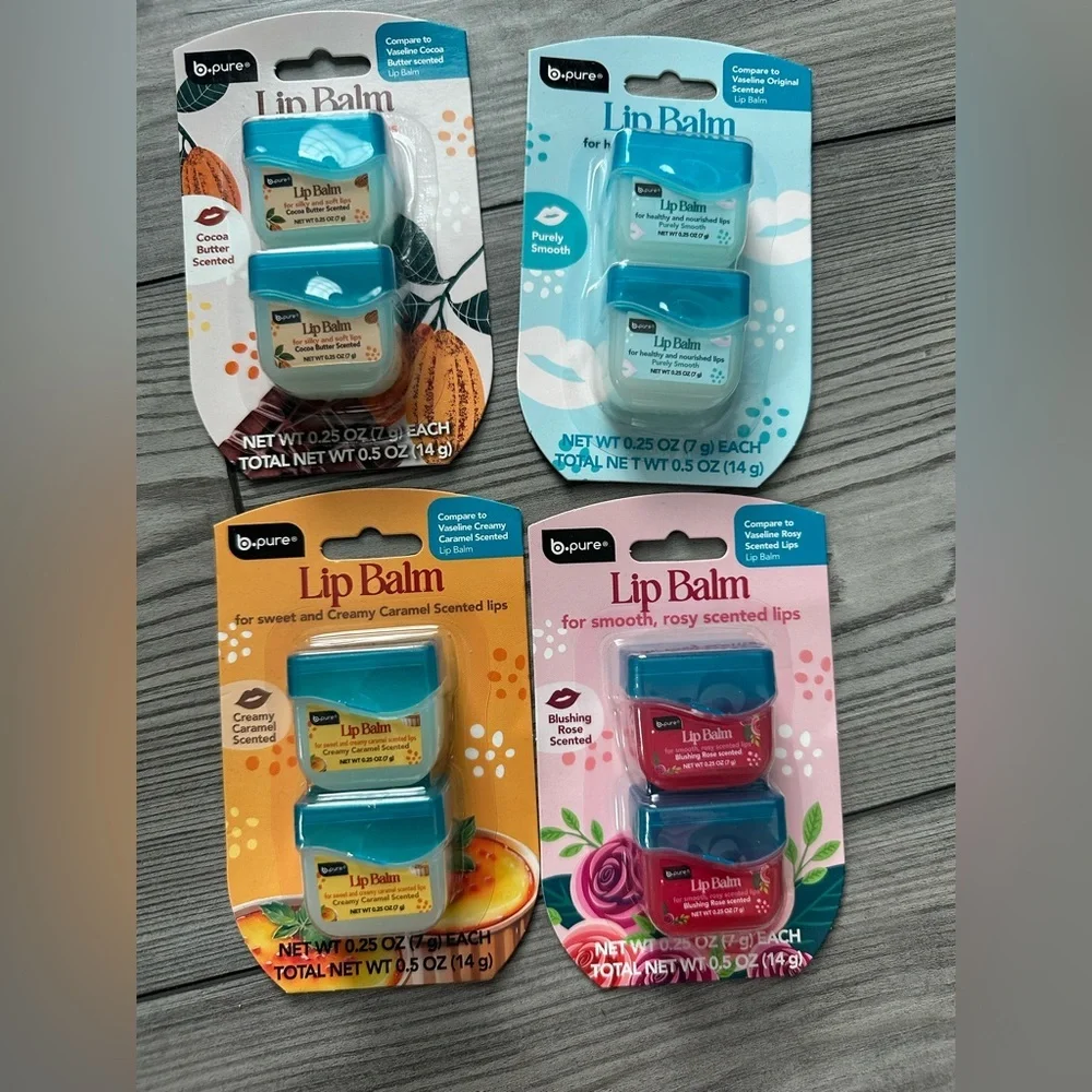 B.Pure Mini Lip Balm Set Complete Line Caramel, Rose, Cocoa Butter & Unscented